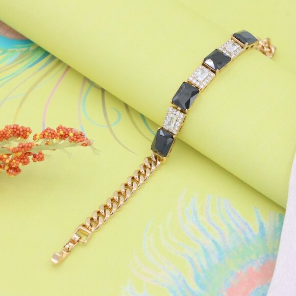 Rose Gold Bracelet with Black and White Stones, XPBL0685 - Picture 4 of 12